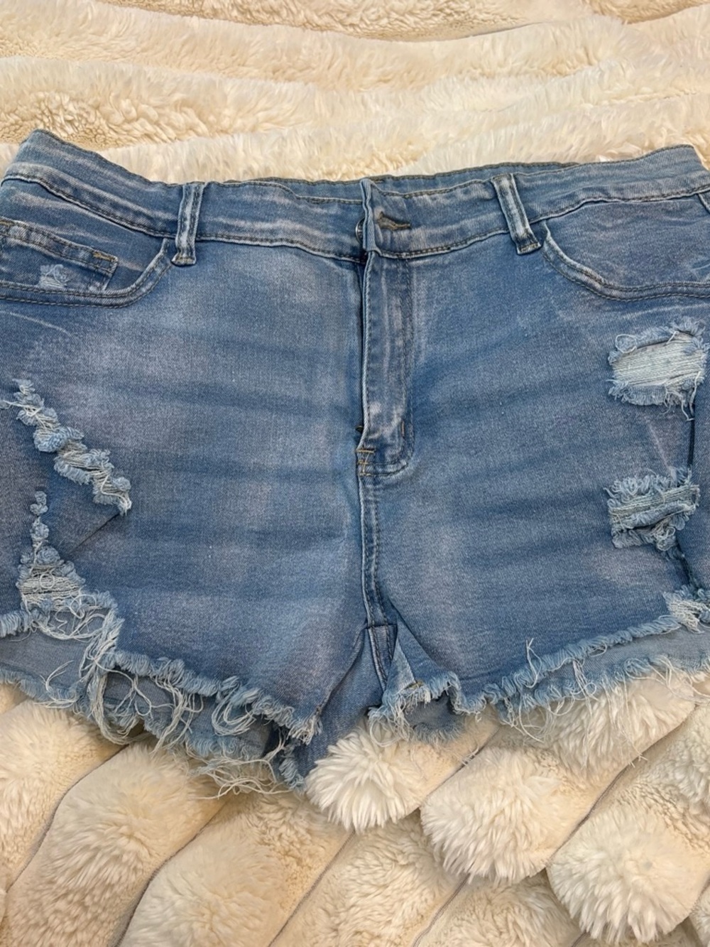 SHEIN Light Blue Distressed Denim Shorts